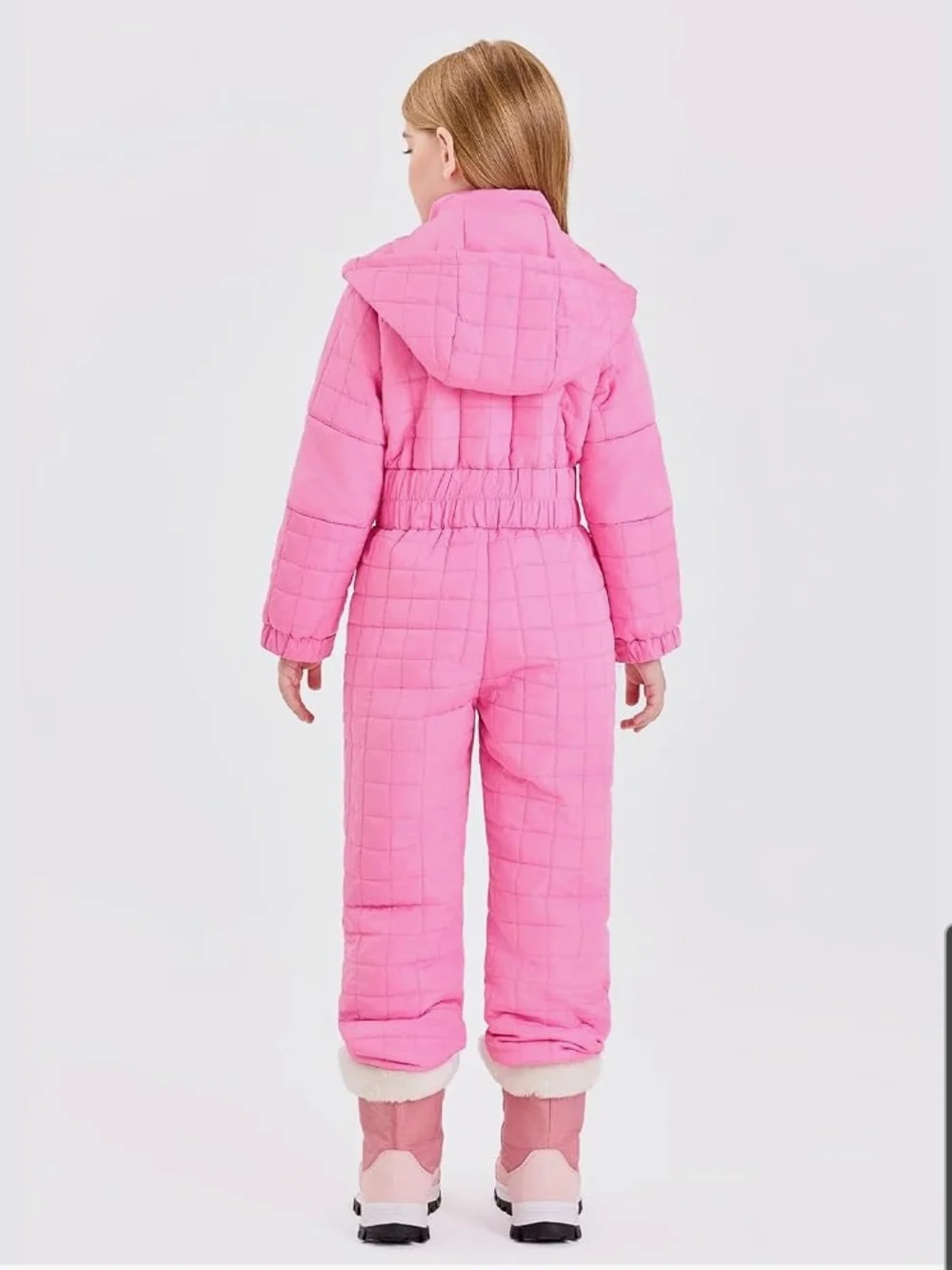 Girls' Pink Quilted Ski Snowsuit Romper with Zipper Pockets 9-10 Year Olds